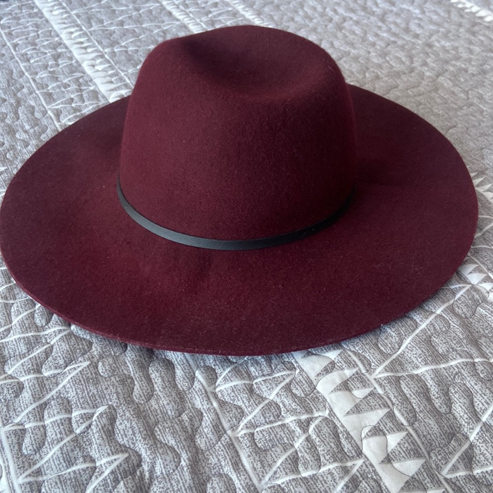 100% Wool Burgundy Fedora with Black Trim